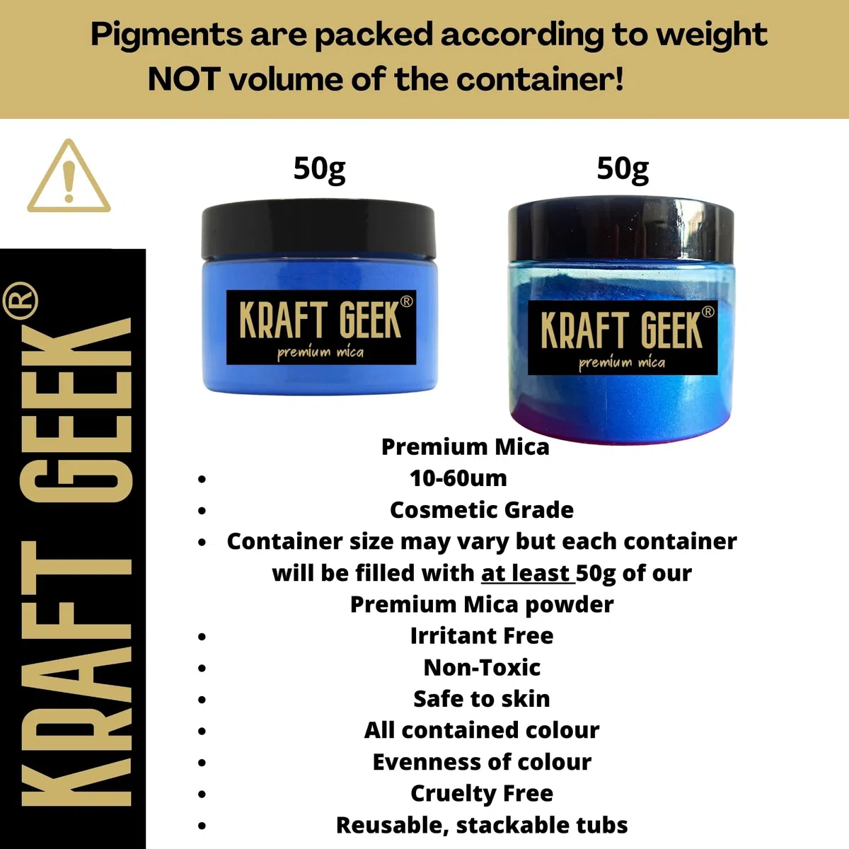 KRAFT GEEK Polvo de Mica Premium Negro Azabache 50g. Tinte en polvo para pigmentos de resina epoxi, colorantes de jabón natural, velas, limo, bombas de baño, maquillaje, uñas, telas, tintes para telas