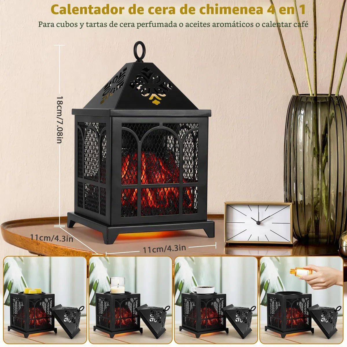 Lámpara de Fragancia eléctrica,Quemador eléctrico 4 en 1 para Cera aromática, Vela y Aceite aromático,Calentador de Cera eléctrico para Regalos y Decoraciones de Oficina doméstica