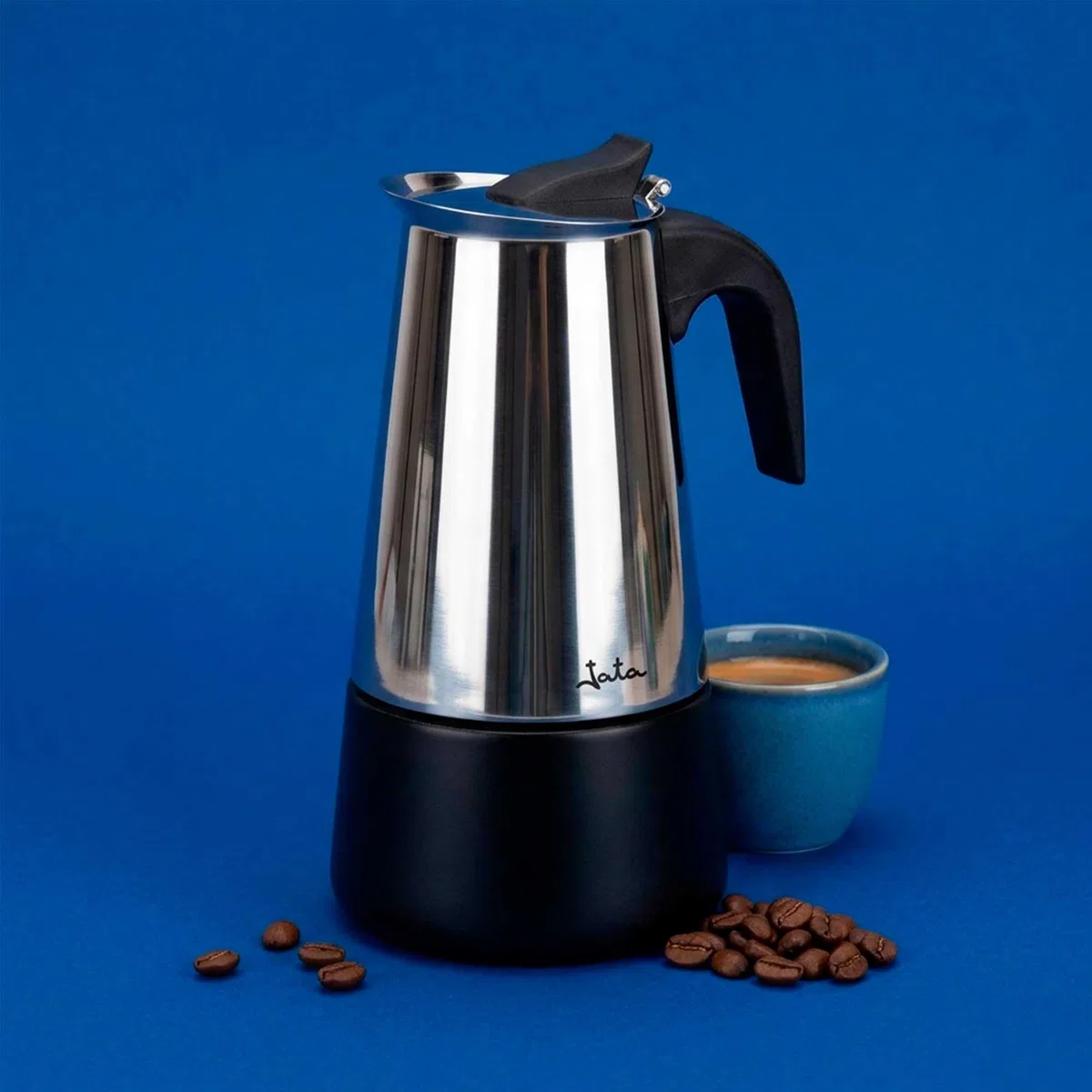 JATA HOGAR HCAF2259 - Cafetera Italiana Inducción 9 Tazas Acero Inoxidable, Cafetera Moka Espresso para Todas las Cocinas, Fondo Full Induction, Asa Ergonómica, 500 ml
