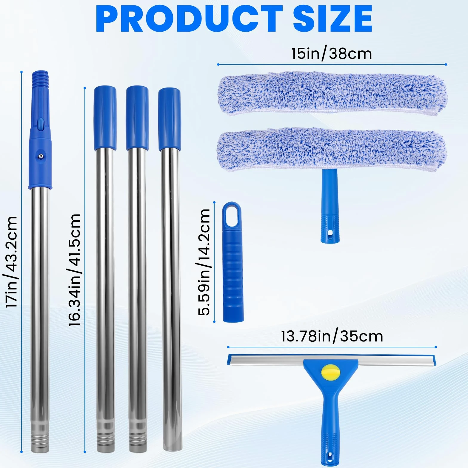 Limpiador de Ventanas con Mango Telescópico, Limpiacristales de Microfibra y Rasqueta de Silicona, Microfibra para Baño, Ducha, Cristal, Espejo, Coche