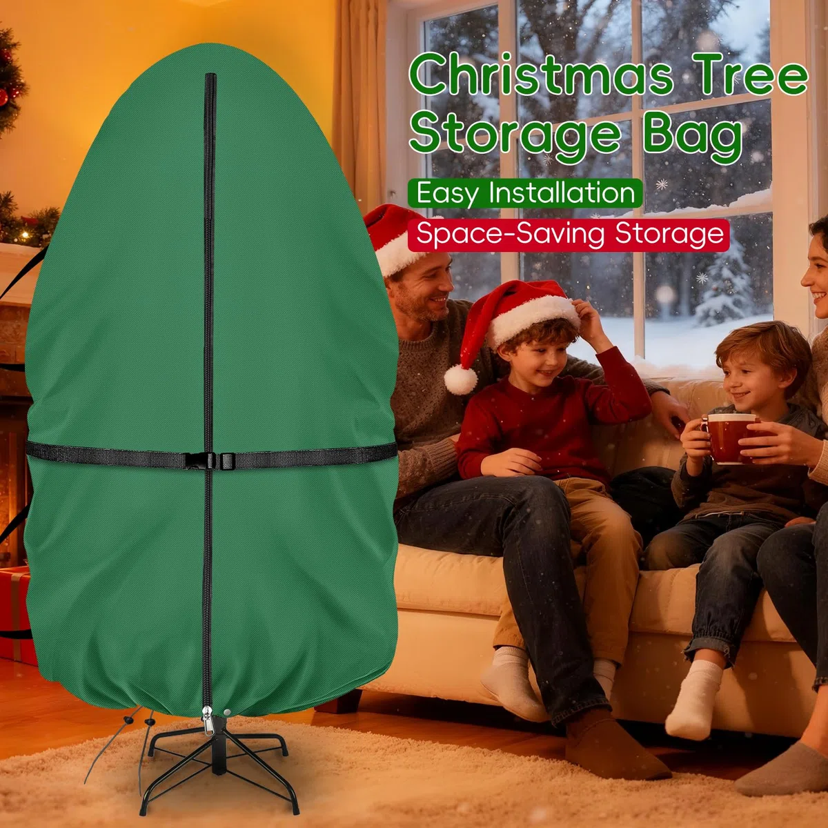 Bolsa de almacenamiento vertical para árbol de Navidad con correas de transporte ajustables, funda para árbol de Navidad con cremallera y cordón para árbol artificial de 2,30 m con joyas a prueba de