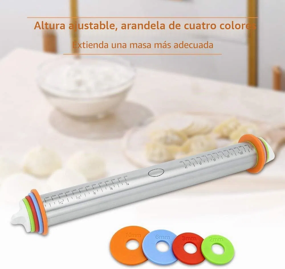 Rodillo - Rodillo Antiadherente de Acero Inoxidable de 17 '' con Anillos de Grosor Ajustable para Hornear Galletas Chapati Fondant Dough Pastry Pizza Pie Crust