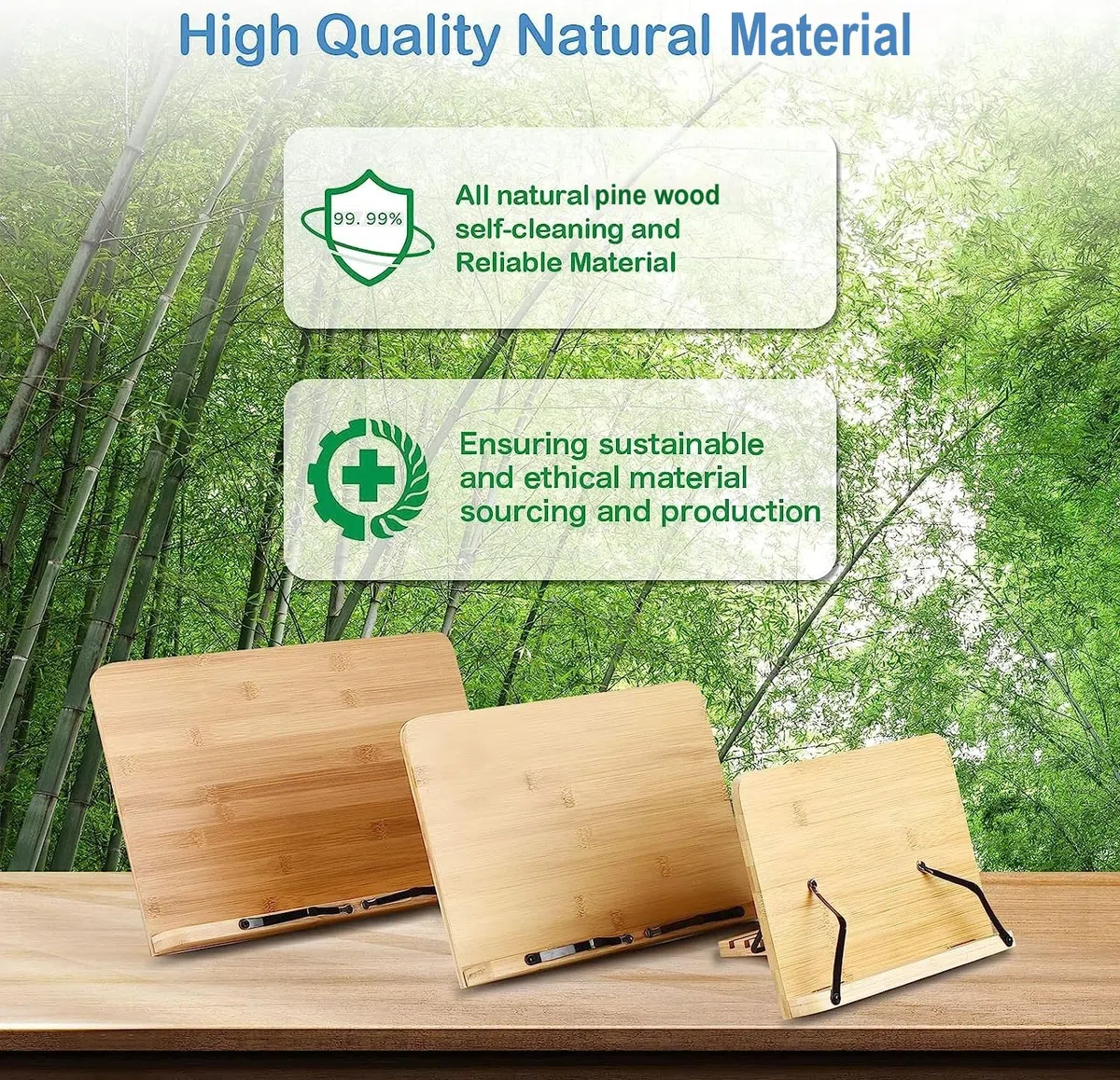 Soporte de madera para libros y libros de cocina con ángulos ajustables para leer las manos libres, soporte para libros de cocina resistente con clips de papel, libros de texto (34 x 23,9 cm)