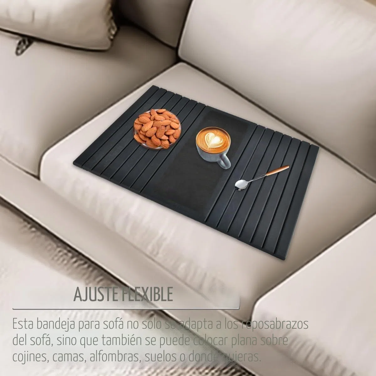 34 x 41,5 cm, bandeja de sofá flexible de madera para reposabrazos de sofá, bandeja de sofá, bandeja para reposabrazos, organizador antideslizante para sofá, bandeja con base antideslizante