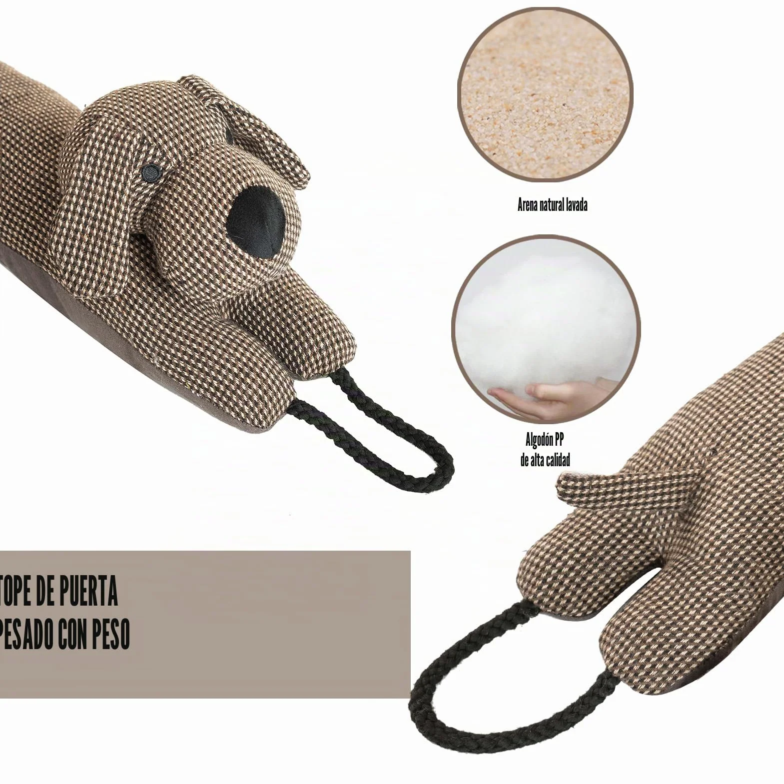 Burletes de Puerta Decorativos Paravientos 81 cm para Puertas y Ventanas, Amortiguador de Corrientes de Aire contrapesado para la Parte Inferior de la Puerta - Perro marrón 32"