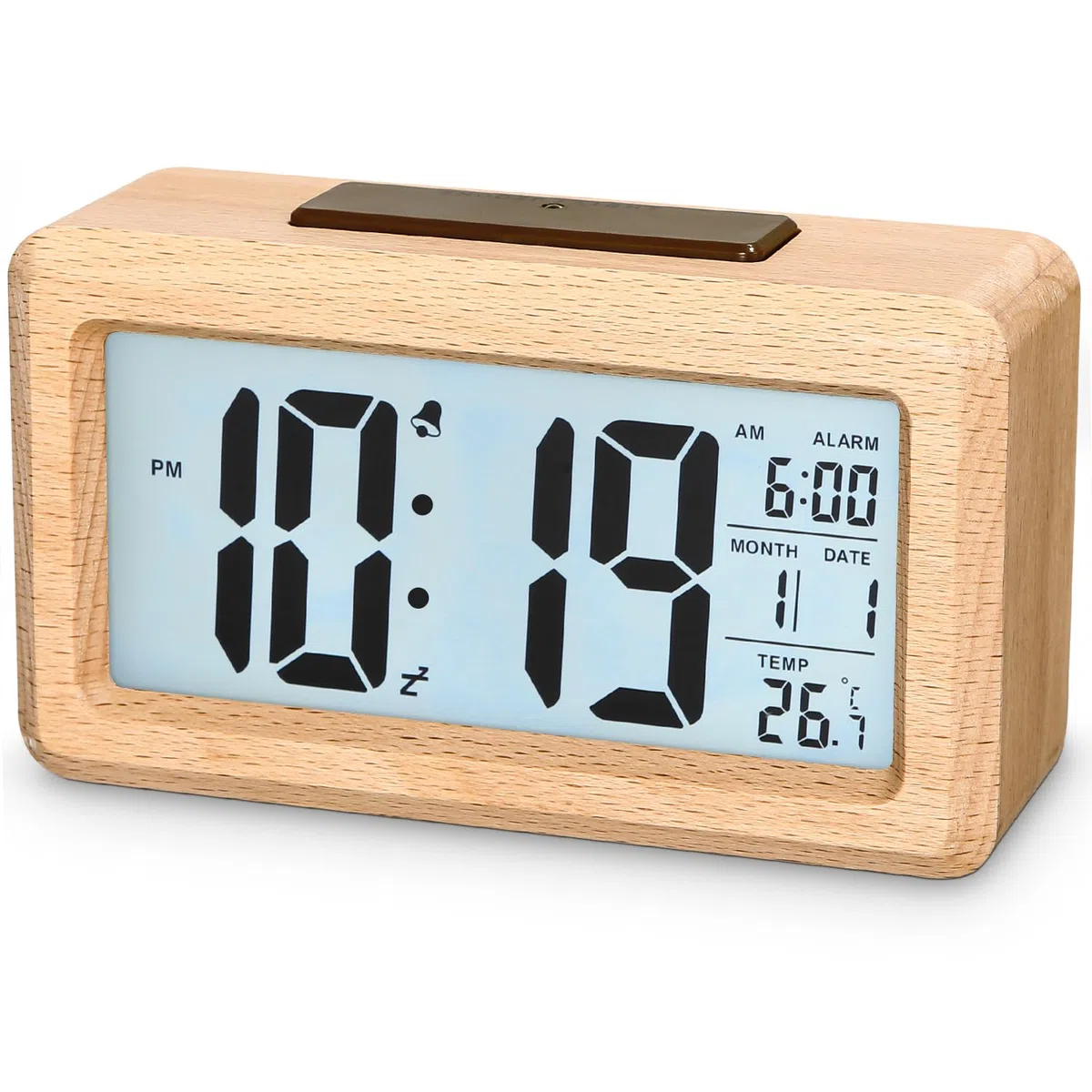 Despertador Digital, Despertador de Madera con Gran Pantalla, Reloj de sobremesa con módulos sensores, Reloj Digital con módulos Snooze, 12/24 Horas, Fecha, visualización de Temperatura,