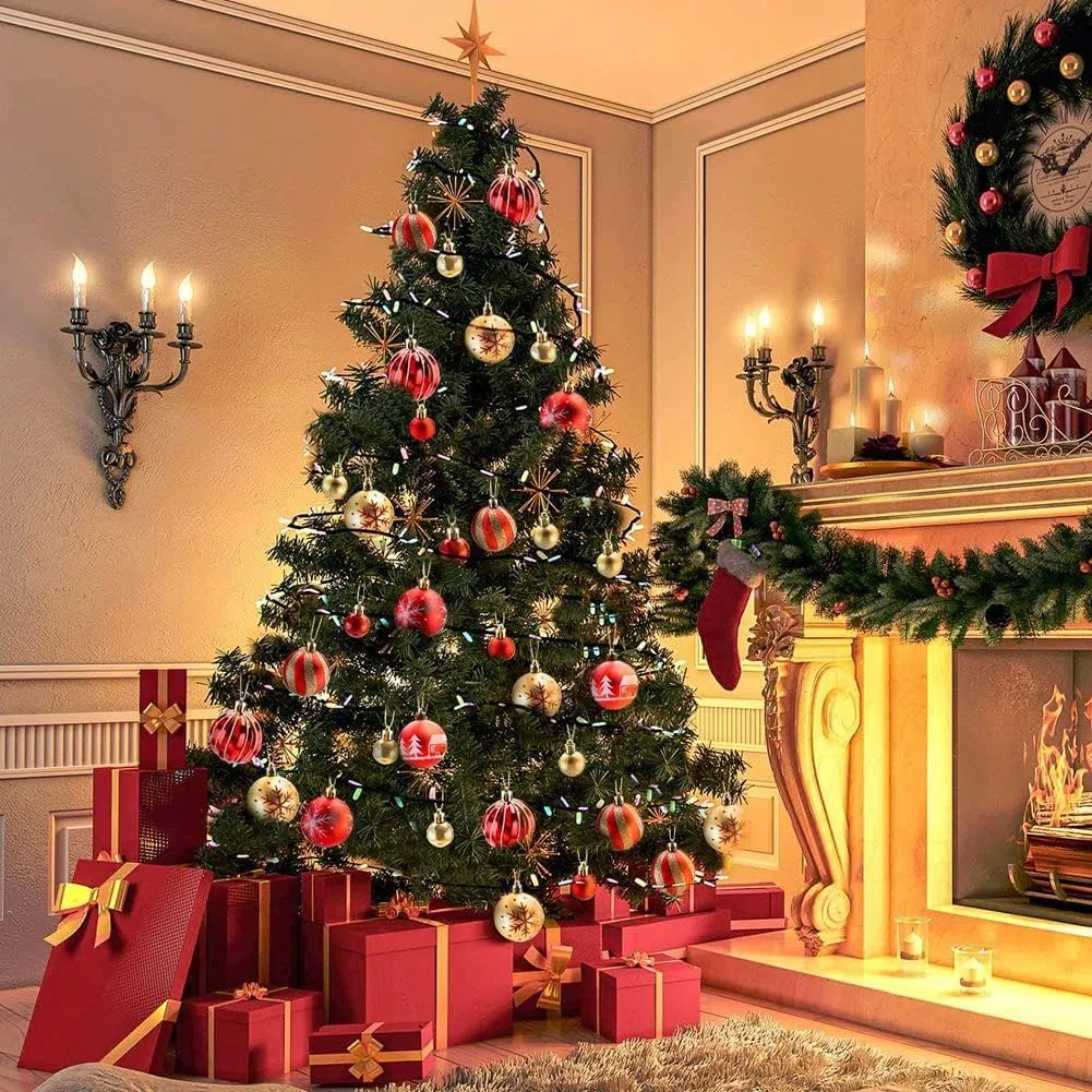 Bolas de Navidad, 42 bolas de árbol de Navidad rojas y Dios, adornos colgantes de Navidad, decoración de árbol de Navidad, bolas inastillables, decoración de temporada, invierno, vacaciones, fiesta
