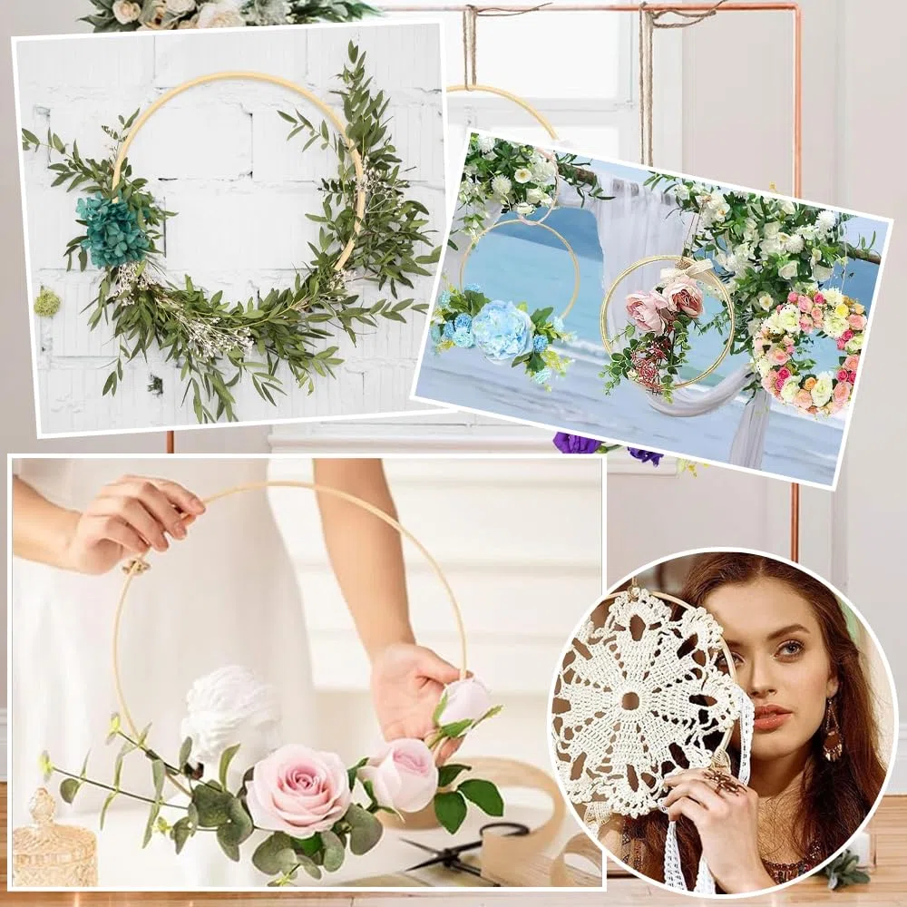 6 Anillos de Corona Florales de Bambú, Aro Maramado Decorativo de Madera 15 cm/20 cm/30 cm, Redondo Maramado Aro de Bambú, Anillo Redondo Madera para Decoración de Bodas, Atrapasueños, Manualidades