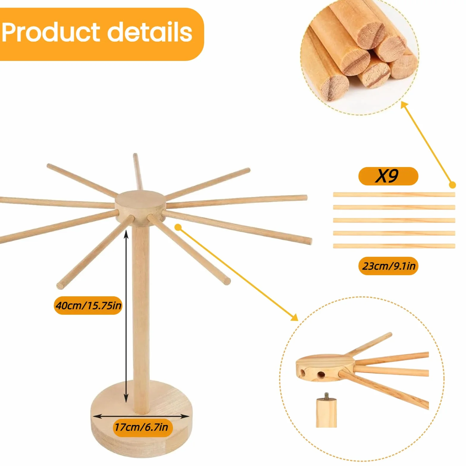 Estante de secado de pasta, estante grande de madera plegable para fideos de pasta fresca, soporte para secadora de espaguetis para hacer pasta, herramientas plegables de madera para hacer pasta con 9