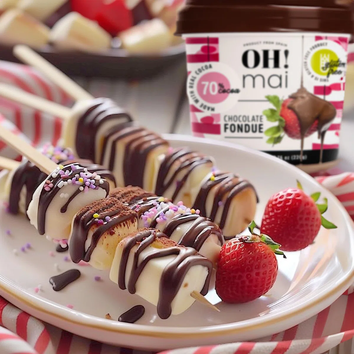 OH! Mai Chocolate Fondue Tarro de 220 gr, Fuente de Fondue de Cacao para derretir en microondas para Frutas, Galletas, Dulces o Bocadillos, fabricado en España (paquete de 3)