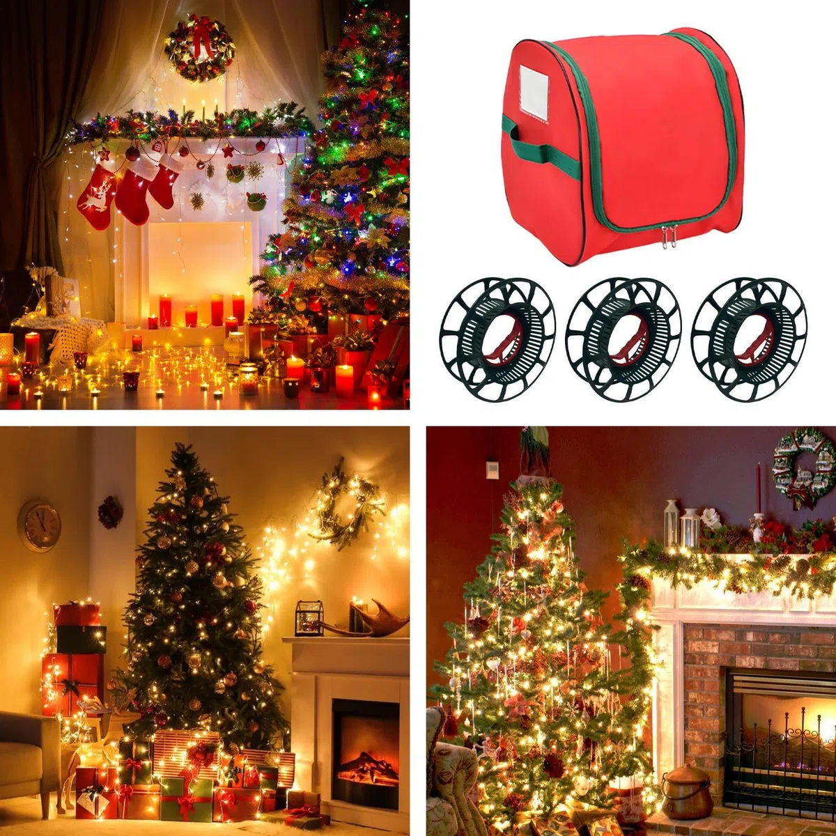 Contenedores Para Luces De Navidad - Organizador De Luces Navideñas Con 3 Carretes - Bolsa De Almacenamiento Para Hogar Garaje Sótano Exteriores Eventos Fiestas