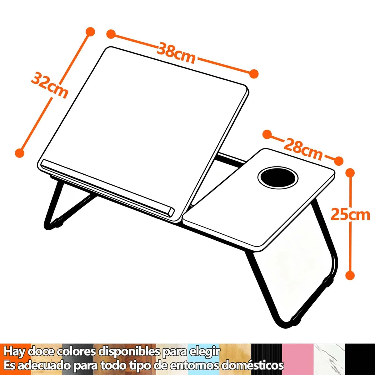Mesa para Cama y Sofá - Plegable Bandeja para Cama con Tapa Ajustable y Portavasos, Mesa Cama Ordenador en Tablero MDF y Metal, 56x32x25 cm, Negro