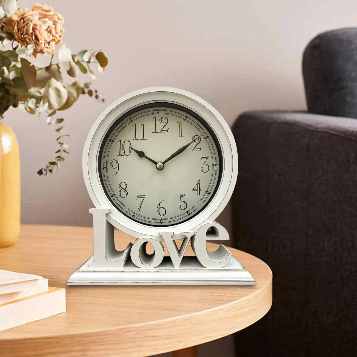 predolo Reloj de Escritorio Rústico Relojes de Repisa Amor Relojes de Mesa Decorativos Relojes Estante Chimenea para Cabecera, Decoraciones de Estar, Blanco, tal como se describe