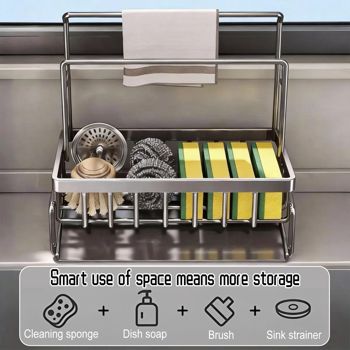 Organizador de fregadero, organizador de cocina, soporte de esponja, fregadero de cocina y baño, organizador para esponjas, toallas y cepillos