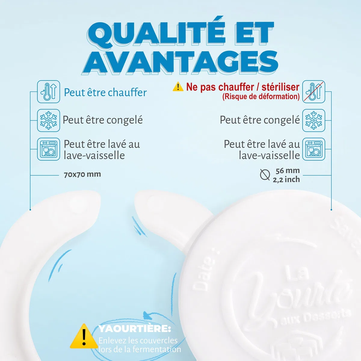 12 adaptadores para compatibilizar Sus tarros de Yogur de Cristal con la yogurtera SEB MULTIDELICES + 18 Tapas herméticas | Fieltro Gratuito