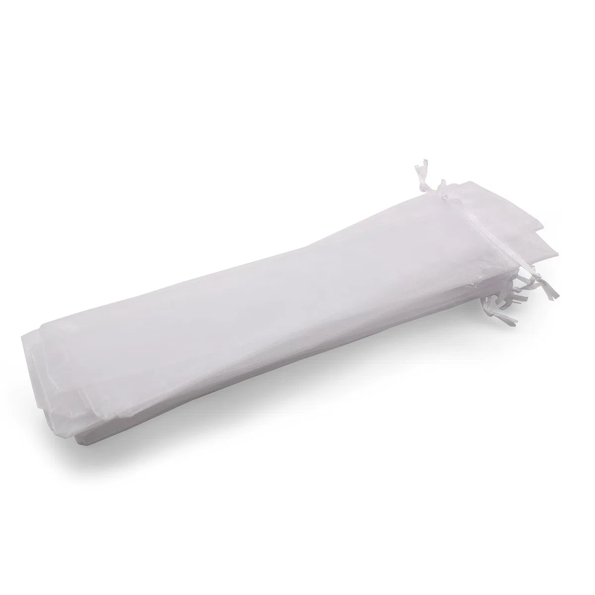 50 fundas blancas de organza, tamaño 26 cm x 6 cm, ideales para objetos largos (abanicos, bolígrafos, etc.)