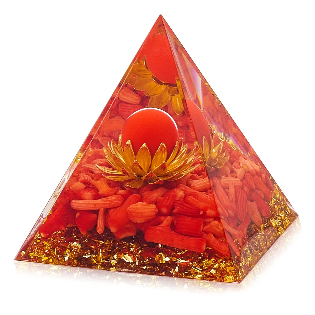 BEEFLYING Pirámide de orgón Protectora de Cristal pequeño para sanación, Reiki, energía Positiva, meditación de Chakras, Salud, Suerte, decoración antiestrés, Rojo