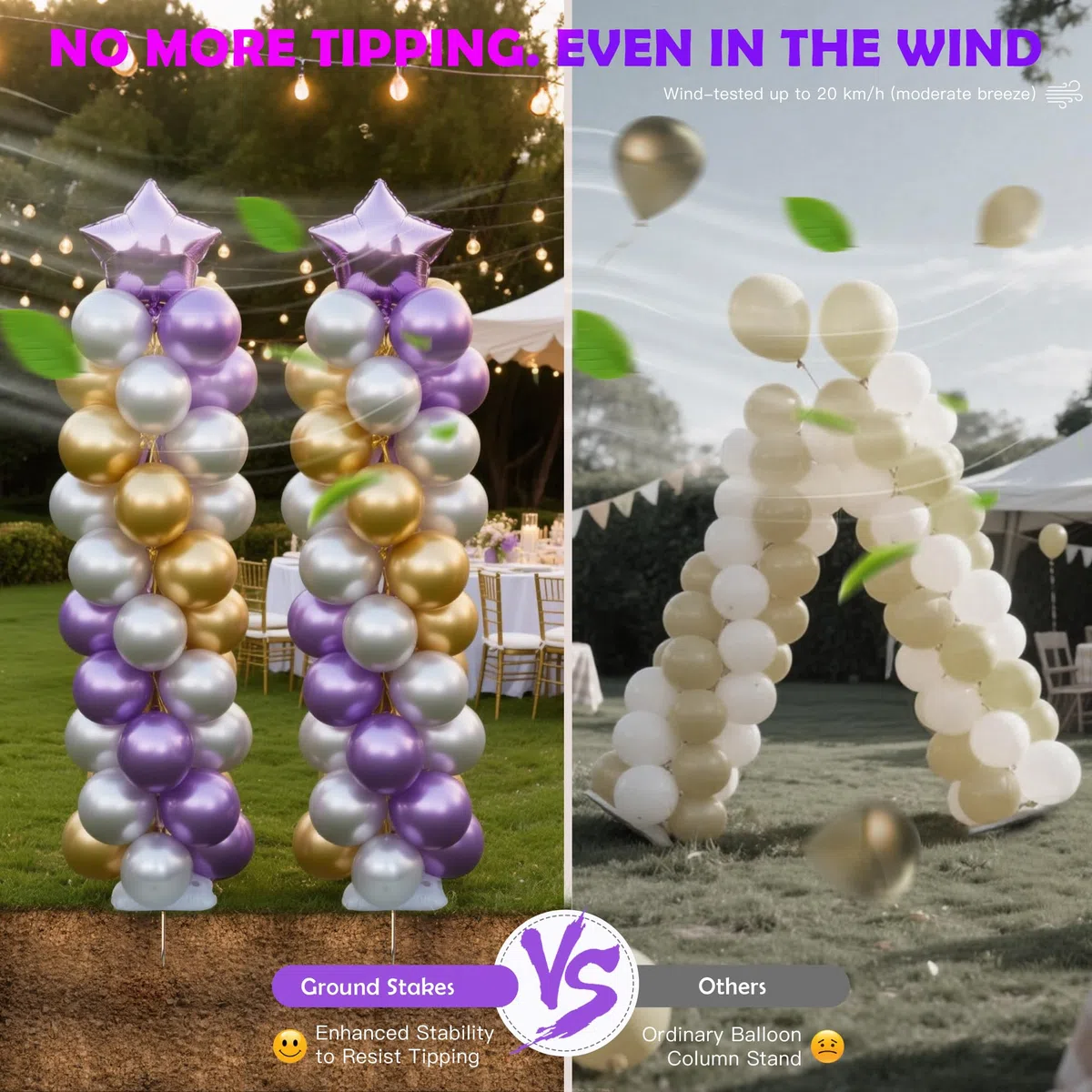 YALLOVE Soporte para Globos, Juego de 2, Soporte de Columna de Globo Ajustable 2m, Estructura para Globos Metálica Telescópica Reutilizable Para Fiesta, Boda, Cumpleaños (Globos no Incluidos)