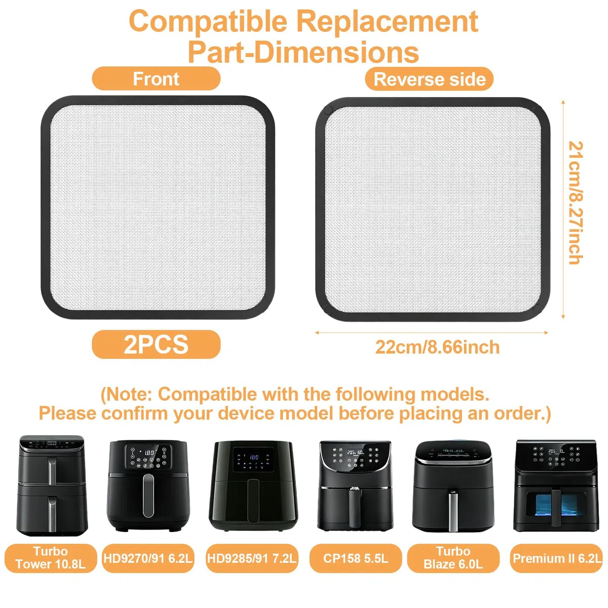 2 Pcs Protector Contra Salpicaduras para Freidora de Aire Cosori CP158 5,5L, TurboBlaze 6,0L, Premium Il 6,2L, Turbo Tower 10,8L, Philips HD9270/91 6,2L, HD9285/91 7,2L, Protección Contra Grasa