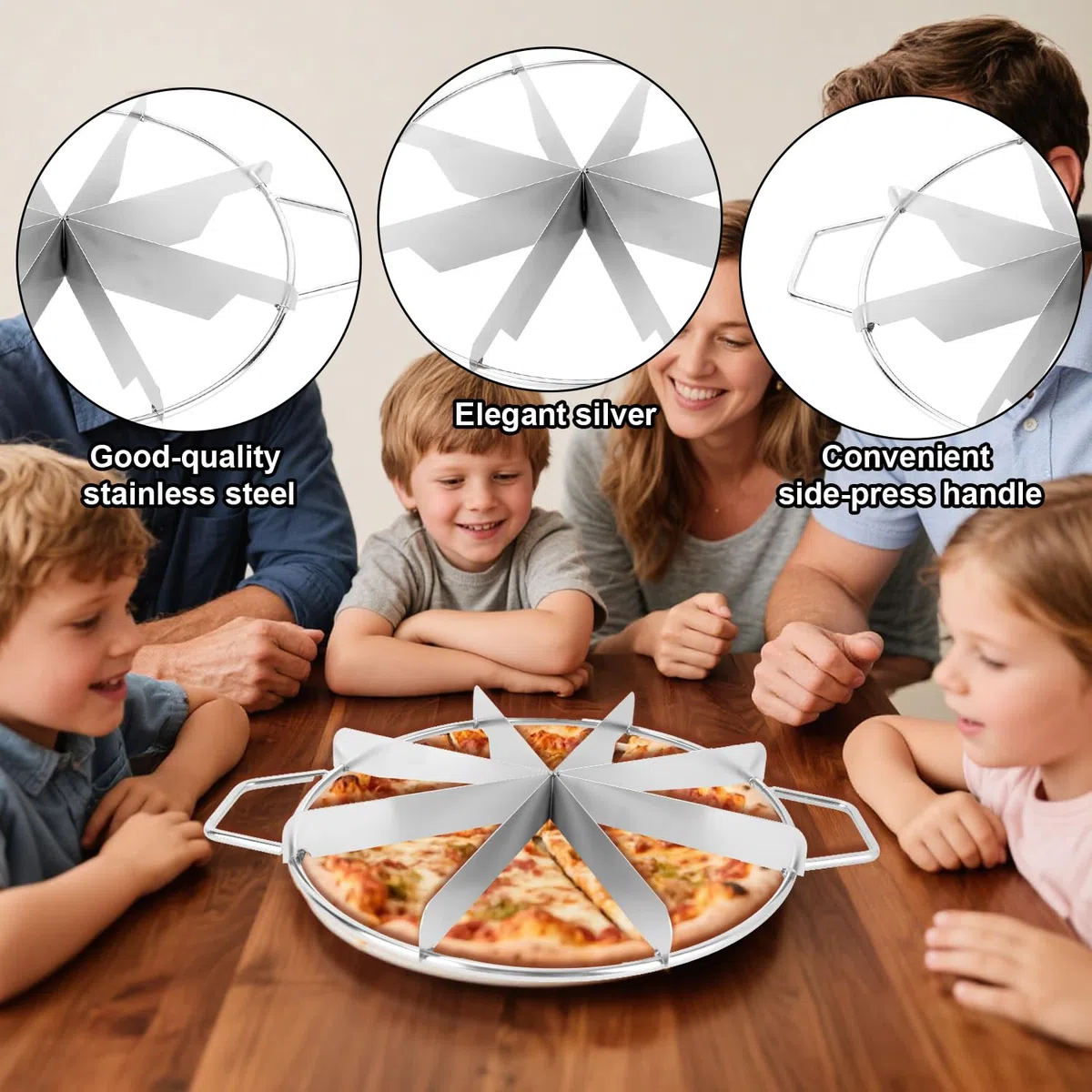 Cortador de Pastel de 8 Rebanadas, Divisor Redondo Acero Inoxidable con Asas Laterales Ideal para Porciones Uniformes en Panaderías y Uso Doméstico