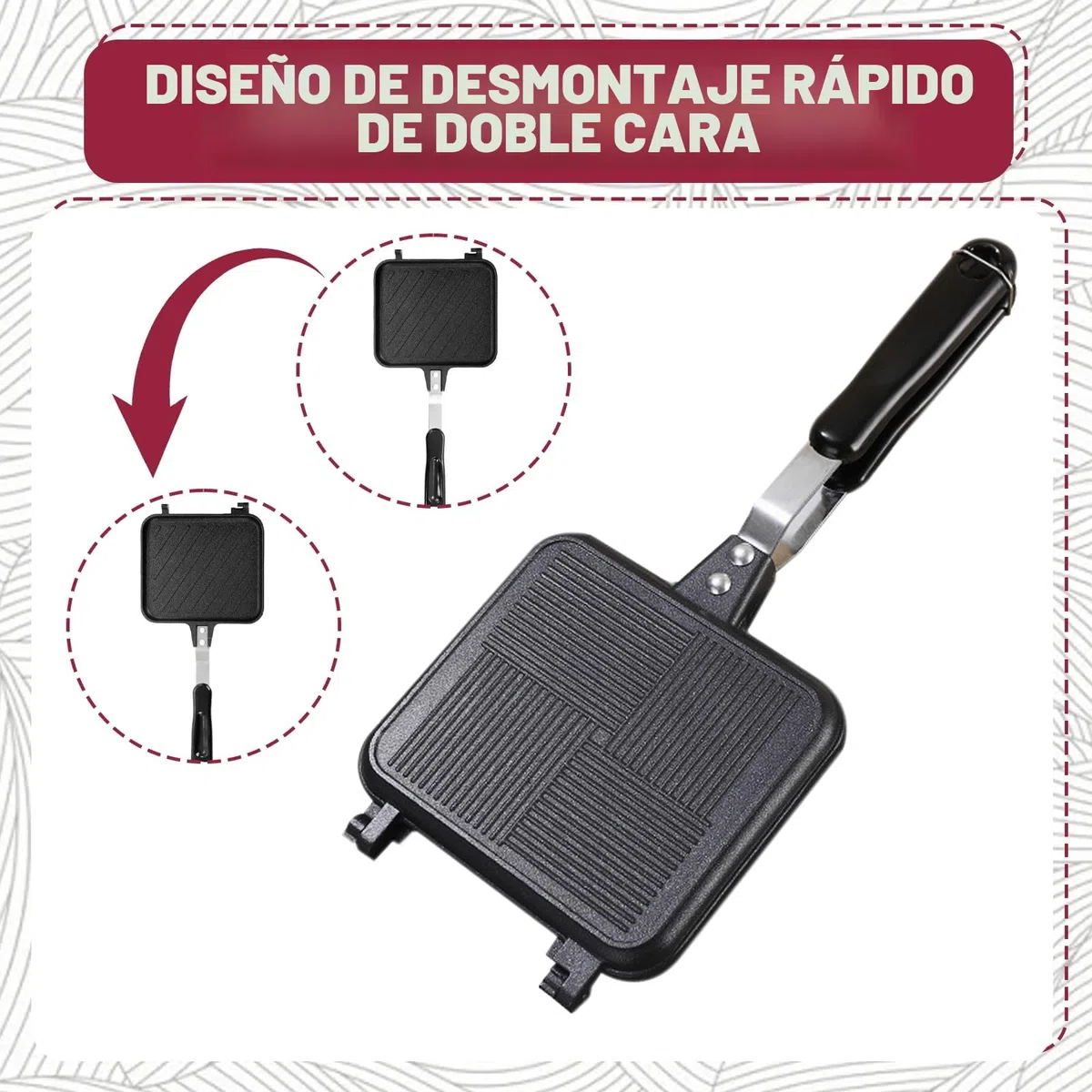 Sartén de aluminio de doble cara: Hot Sandwich Maker Pan, tostadora con mango resistente al calor, revestimiento antiadherente Sandwich Panini Maker para el hogar, la cocina no apta para cocina