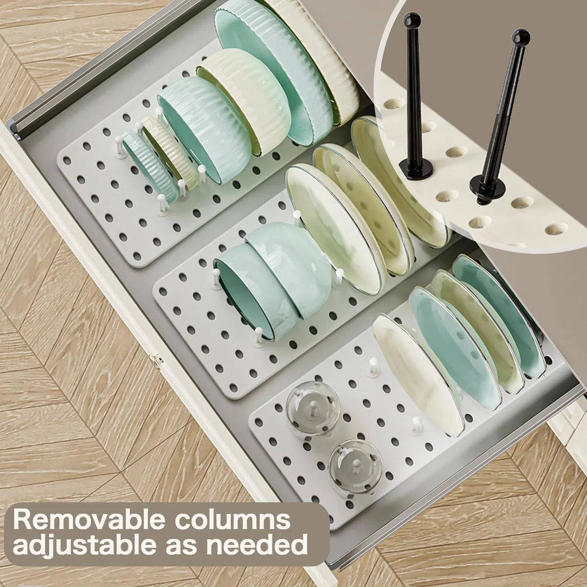 Organizador de Cajones de Cocina, Pack de 2 - Organizador de Sartenes y Ollas para Cajón, Organizador Ajustable para Ollas, Sartenes, Tapas y Contenedores - Ahorra Espacio