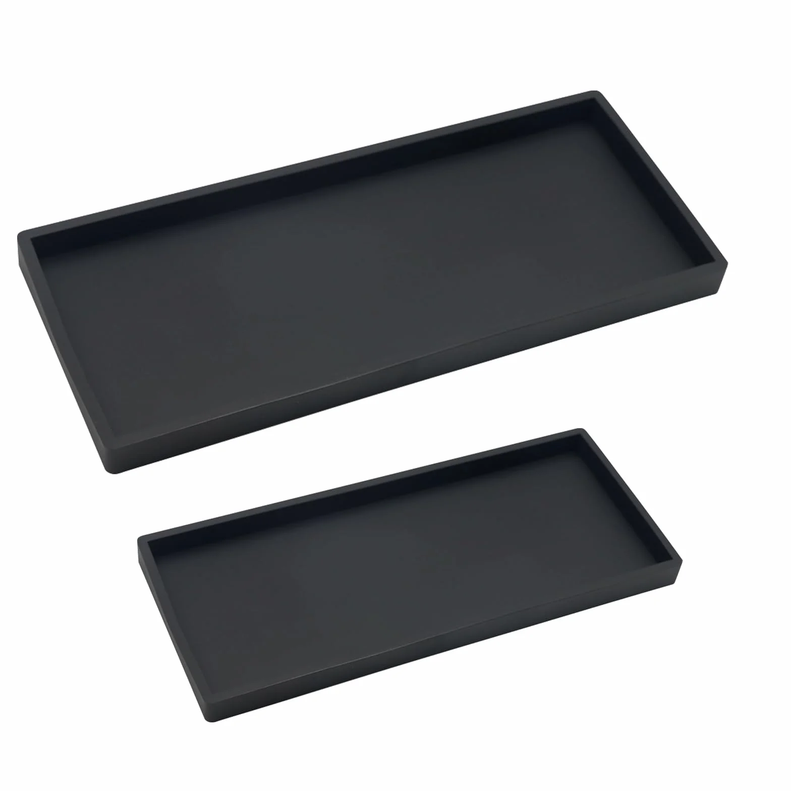 2 Pcs Bandejas de Baño, Bandeja Rectangular Negra,Bandeja Almacenamiento Baño para Tocador,Fregadero de Cocina Y Bandeja de Silicona para Baño