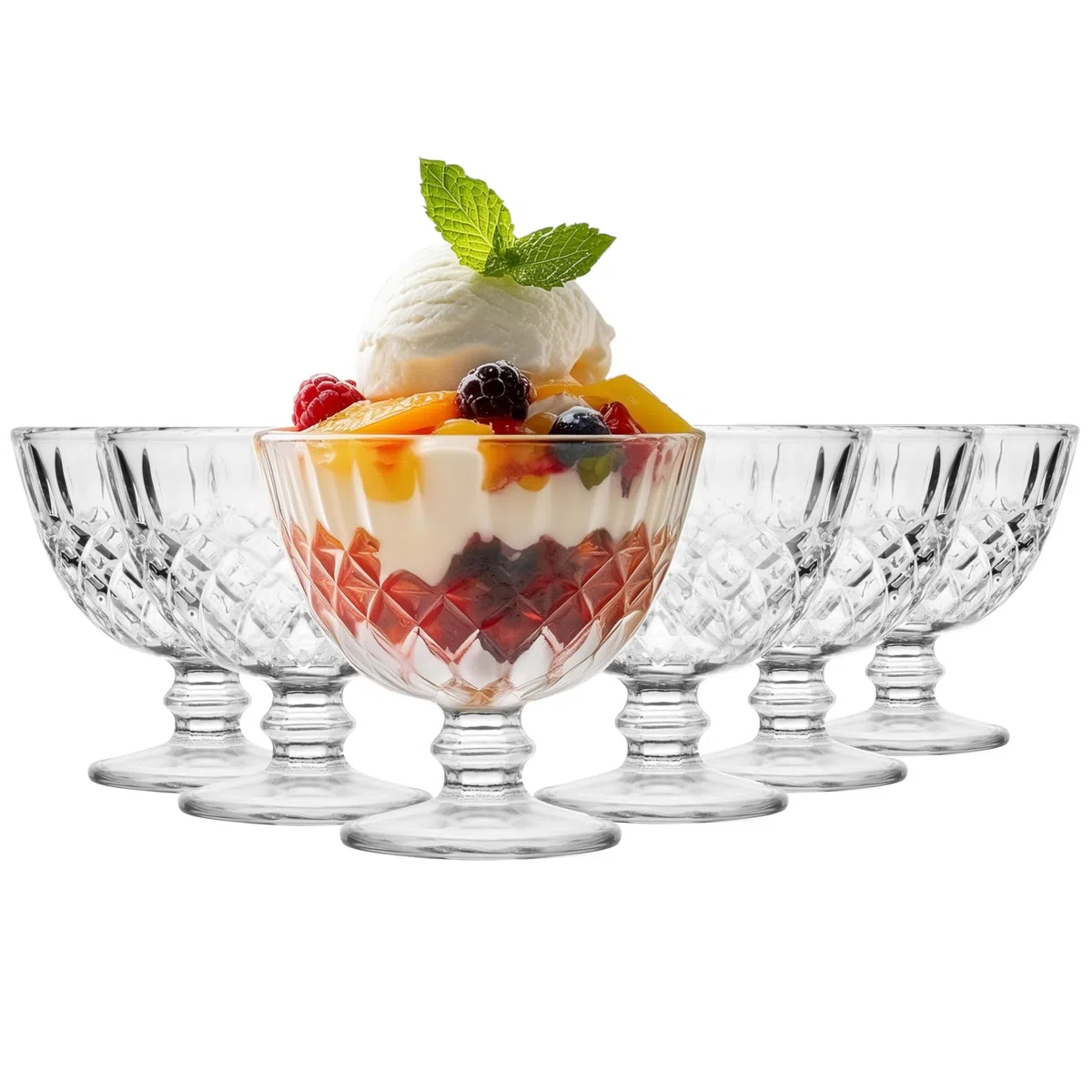 Glasmark KROSNO 1992 Juego De 6 Copas De Helado Cristal Transparente 300 ml Copa De Vidrio Para Postres Fruta Alto Brillo Resistencia Aptas Para Lavavajillas