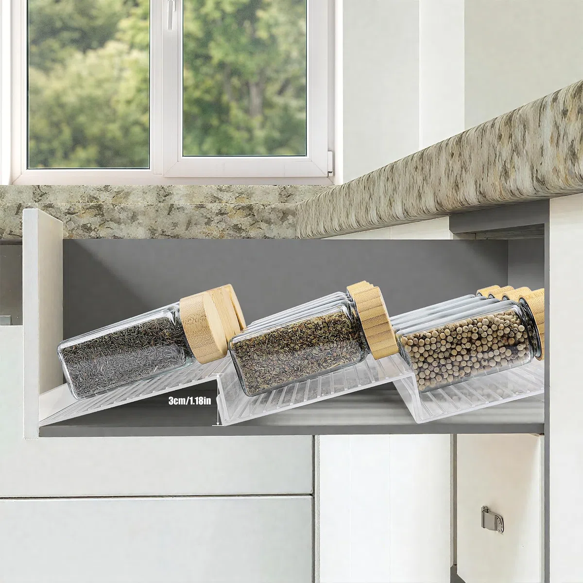 8 Piezas Organizador Acrílico para Cajones de Especias Expandible de 28 CM a 56 CM Estante Transparente Acrílico de Cajones de Especias para Cocina Armarios Encimera