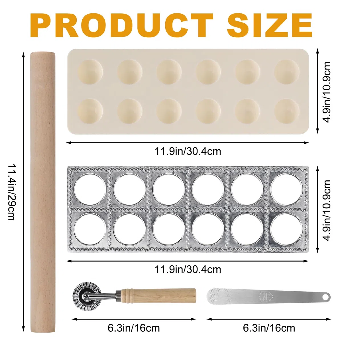 4 unidades de raviolis de aluminio con 12 agujeros, moldeador de bolas de masa con rodillo de madera para hacer raviolis, espátulas de carne para raviolis, albóndigas