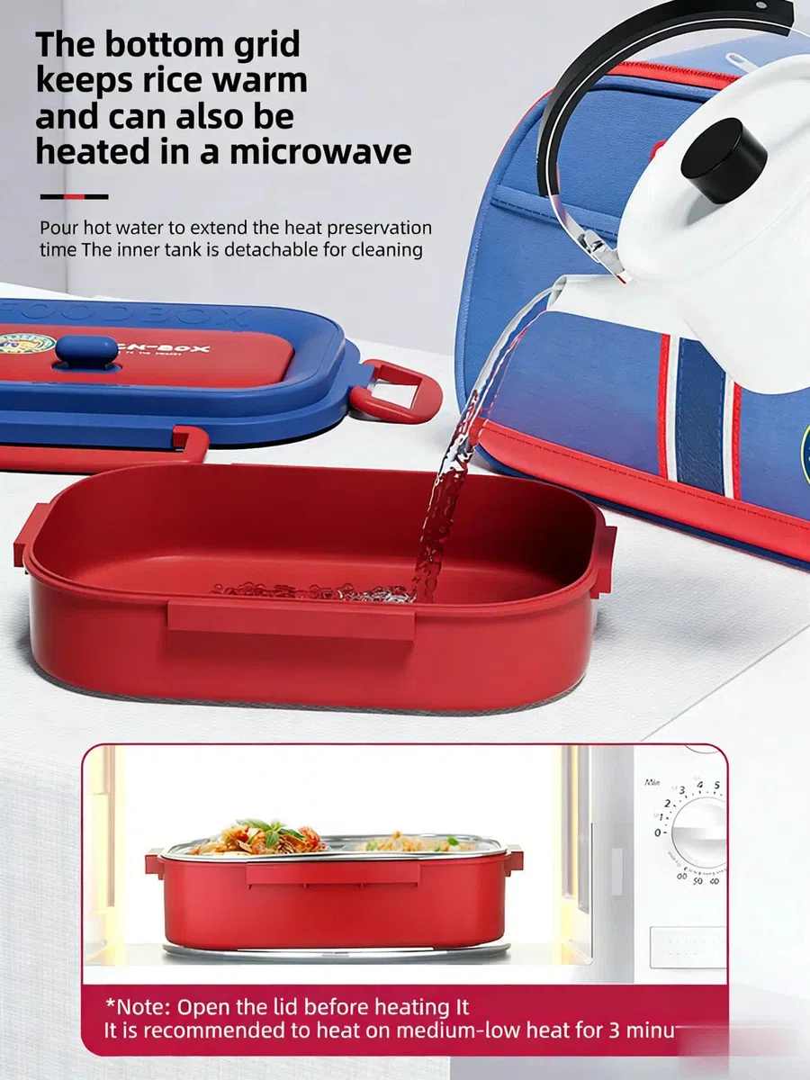 Fiambrera De Acero Inoxidable,Fiambrera Campus,Bento Box para Niños,Lonchera con Compartimento y Tenedor, con Cierre de Clip, De Fugas 1200ml,Para Adultos Y Niños