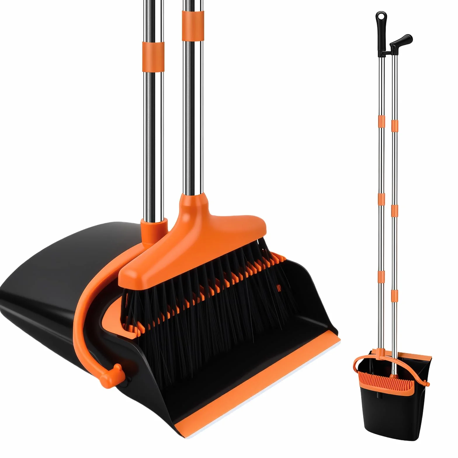 Escoba y Recogedor de Mango Largo 137 cm, Plegable, Combinados, Negro Naranja