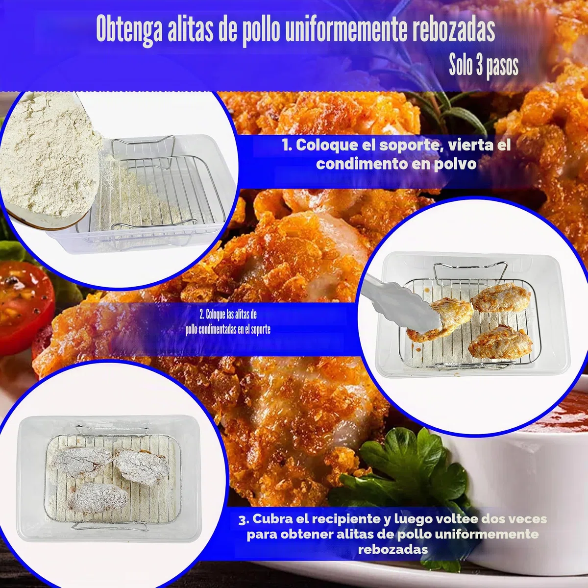 Cuenco para rebozar, cuenco para empanar con tapa, coctelera de harina para condimentar pollo frito, pescado, camarones, simplemente gira | Cuenco para empanar con tapa, coctelera de harina, pollo frito, pescado, camarones, condimento, fácil de limpiar (a