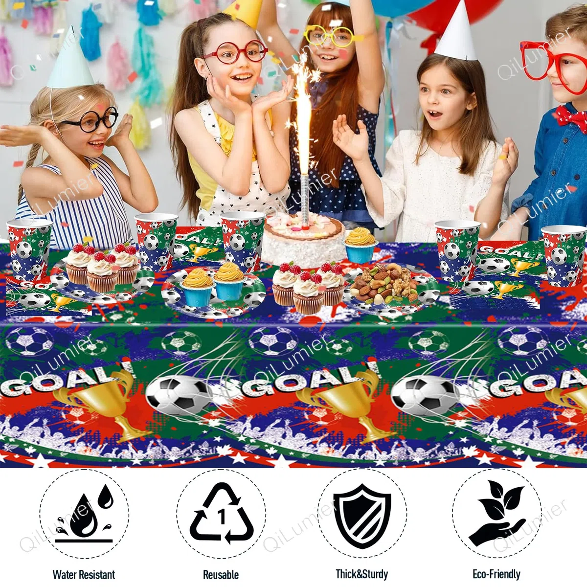 61 piezas Vajilla de fiesta de Fútbol, Vajilla de cumpleaños para niños, juego de platos de papel para fiestas, vasos, servilletas y manteles.