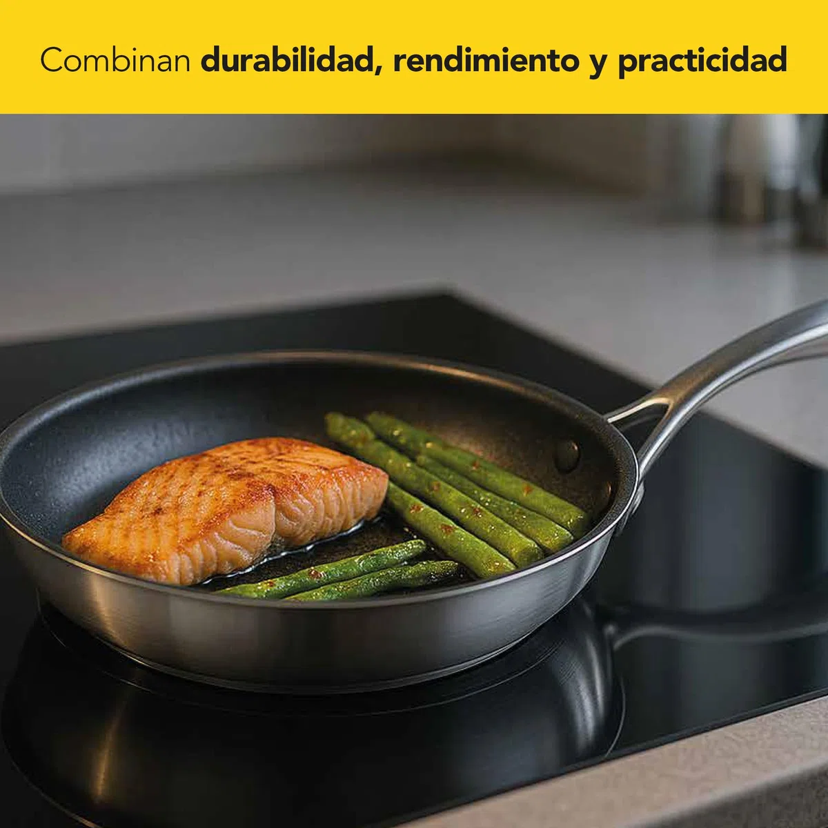 Castey - Sartén Antiadherente Inox Essentials, Modelo EA-S18, Color Plata, Tamaño 18 cm, Acero inoxidable Revestimiento Antiadherente, Apta para Todas las Cocinas, Recubrimiento Durión