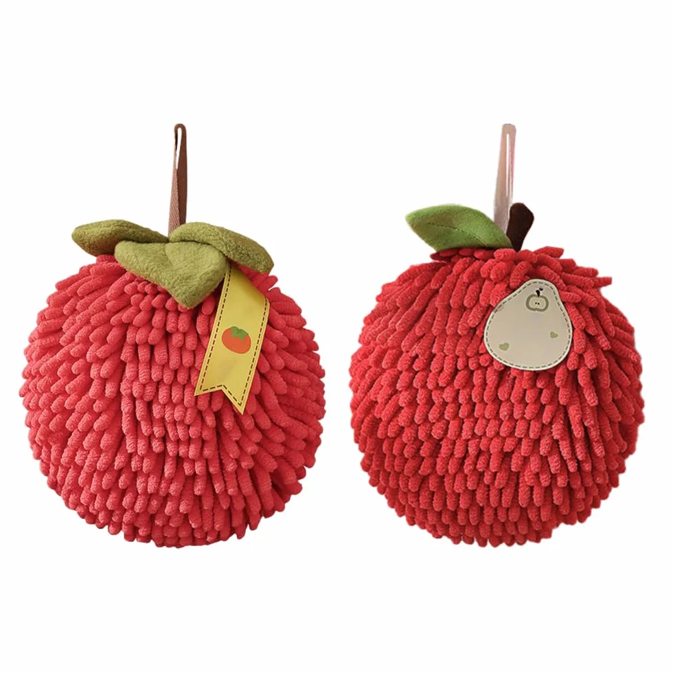 MiOYOOW - Servilletas de mano para colgar (2 unidades, secado rápido, bola de toalla absorbente, felpa, para baño y cocina, forma de fruta)