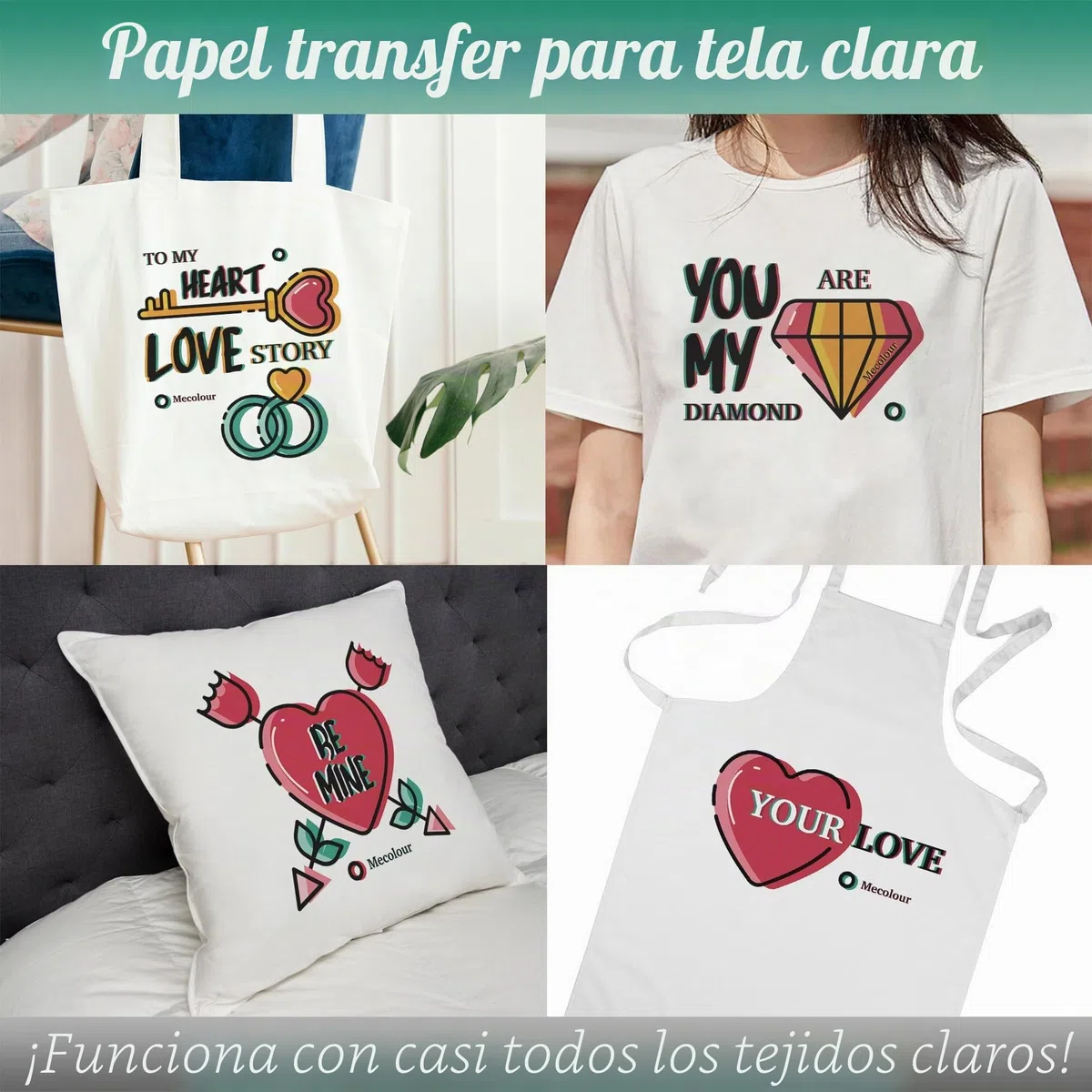 Papel de Transferencia para Tejidos Claros, Papeles Transfer para Camisetas Blancas A4, Película de Transferencia Térmica para Inyección Tinta (10 Hojas Estándar)