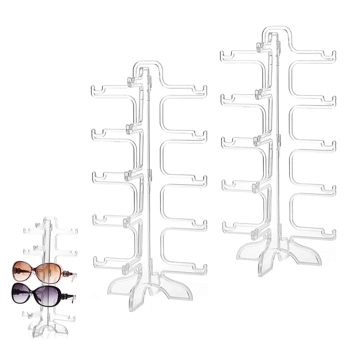 2 Piezas Soporte Para Gafas de Sol 5 Capas Soporte de Exhibición de Gafas,Reutilizable, Apto para Guardar Gafas de Sol, Gafas de Miopía, Espejos Planos (Transparentes)