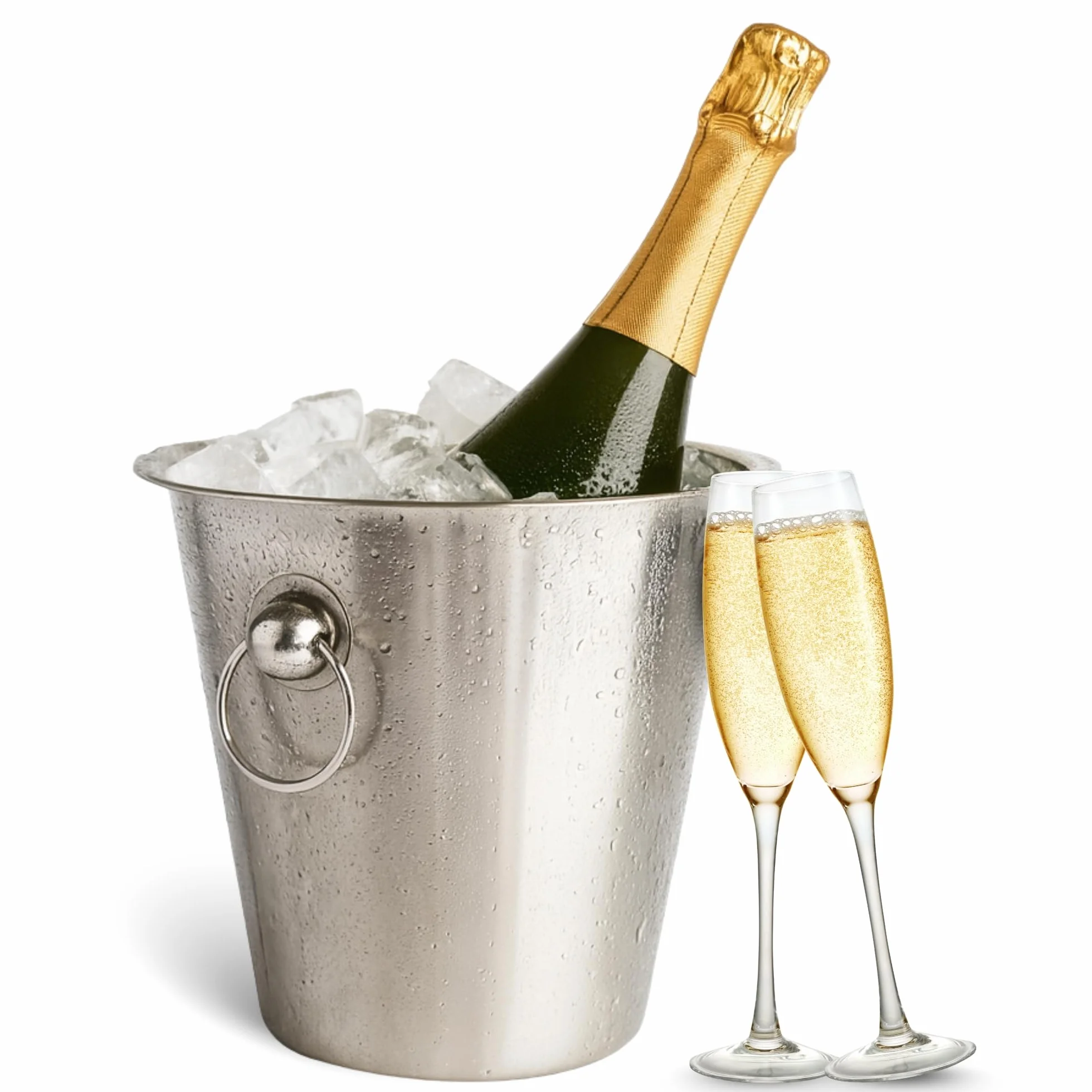 CHEFZOCO Champanera con asass, Cubitera Acero Inoxidable, Cubo de Champán, Enfriador de Botellas, Diámetro 22 cm, Altura 21 cm, Acero Inoxidable, Apto para Enfriar refrescos, champán, Vino, Cerveza