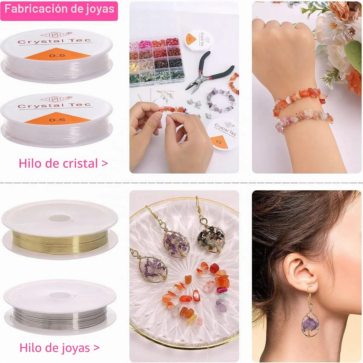 JTHTJOK Set para Hacer Joyería, 24 Colores Perlas de Piedras Preciosas Naturales 5–8 mm, Juego de 1510 Piezas de Perlas de Piedra para Joyería DIY, Anillos, Pulseras, Collares y Pendientes, Perlas de