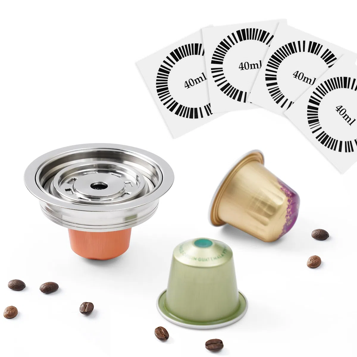 Adaptador para cápsulas de café reutilizables compatible con Delonghi ENV135 y VertuoLine GCA1, convertidor de acero inoxidable, Brew NEspresso OriginalLine Coffee, 40ML
