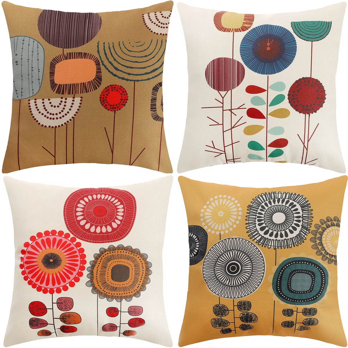 Fundas Cojines 45x45 cm, Fundas de Cojines Modernas Juego de 4 Funda de Almohada Elegantes Decorativa para Sofá Coche Cama Sillas (Floral-Lino Algodón)