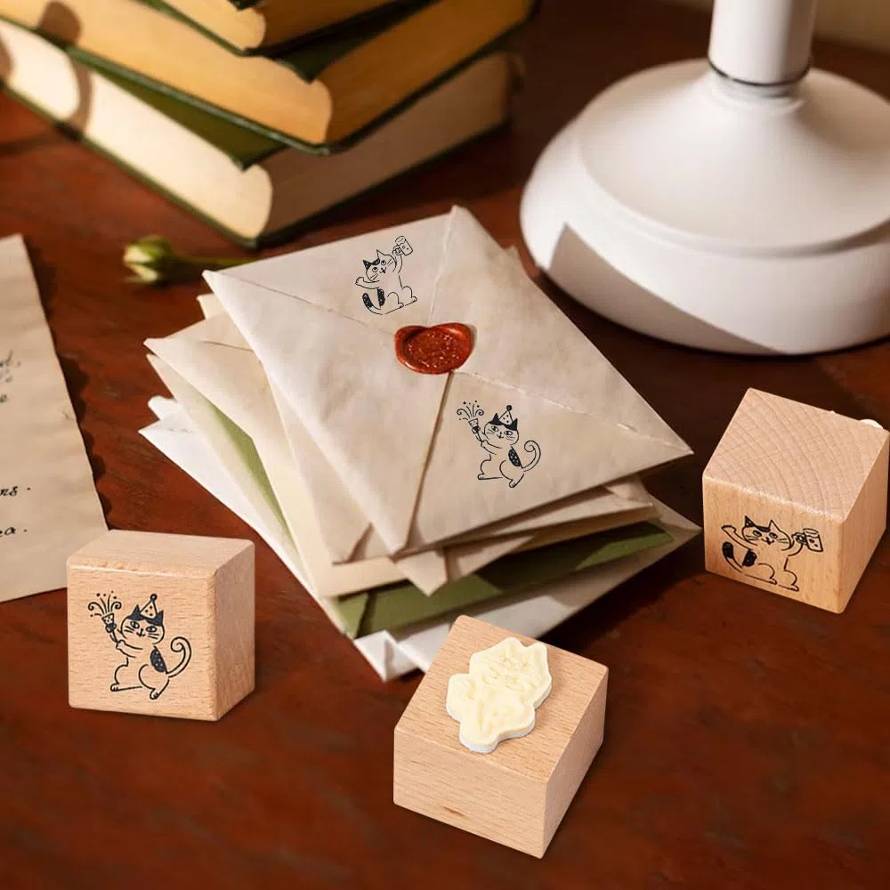 8 Piezas Sellos de Goma de Gato Sellos de Goma de Madera Animal sellos Temáticos De Gato Kit de Sello De Madera De gato para DIY Scrapbooking, Manualidades,Tarjetas, Álbumes de Recortes
