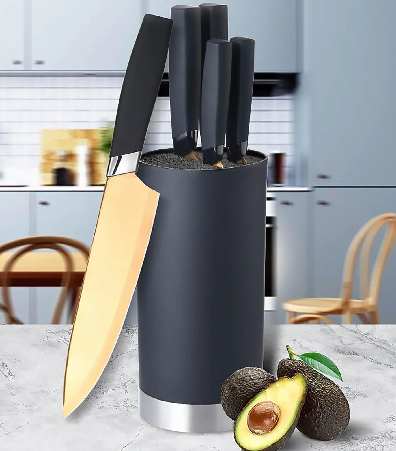 Soporte para Cuchillos Universal, Bloque para Cuchillos Vacío Fácil de Limpiar,Cuchillero de Cocina Compacto y Moderno, Apto para Todo Tipo de Cuchillos (Negro)
