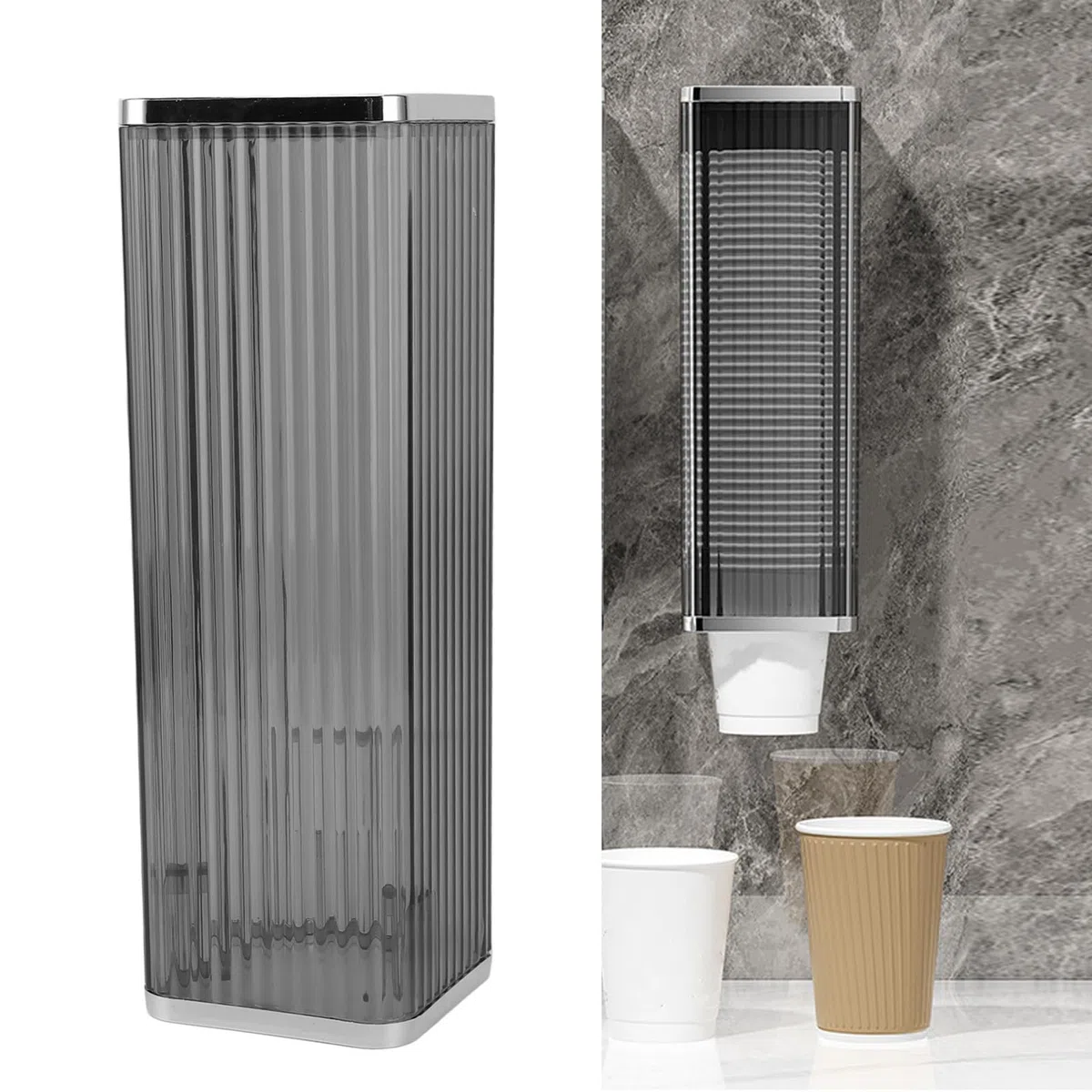 Dispensador de Vasos, Dispensador de Vasos de Papel Desechable Montado en la Pared con Cubierta a Prueba de Polvo, Dispensador de Vasos Adhesivo Autoretráctil, para Hogares,