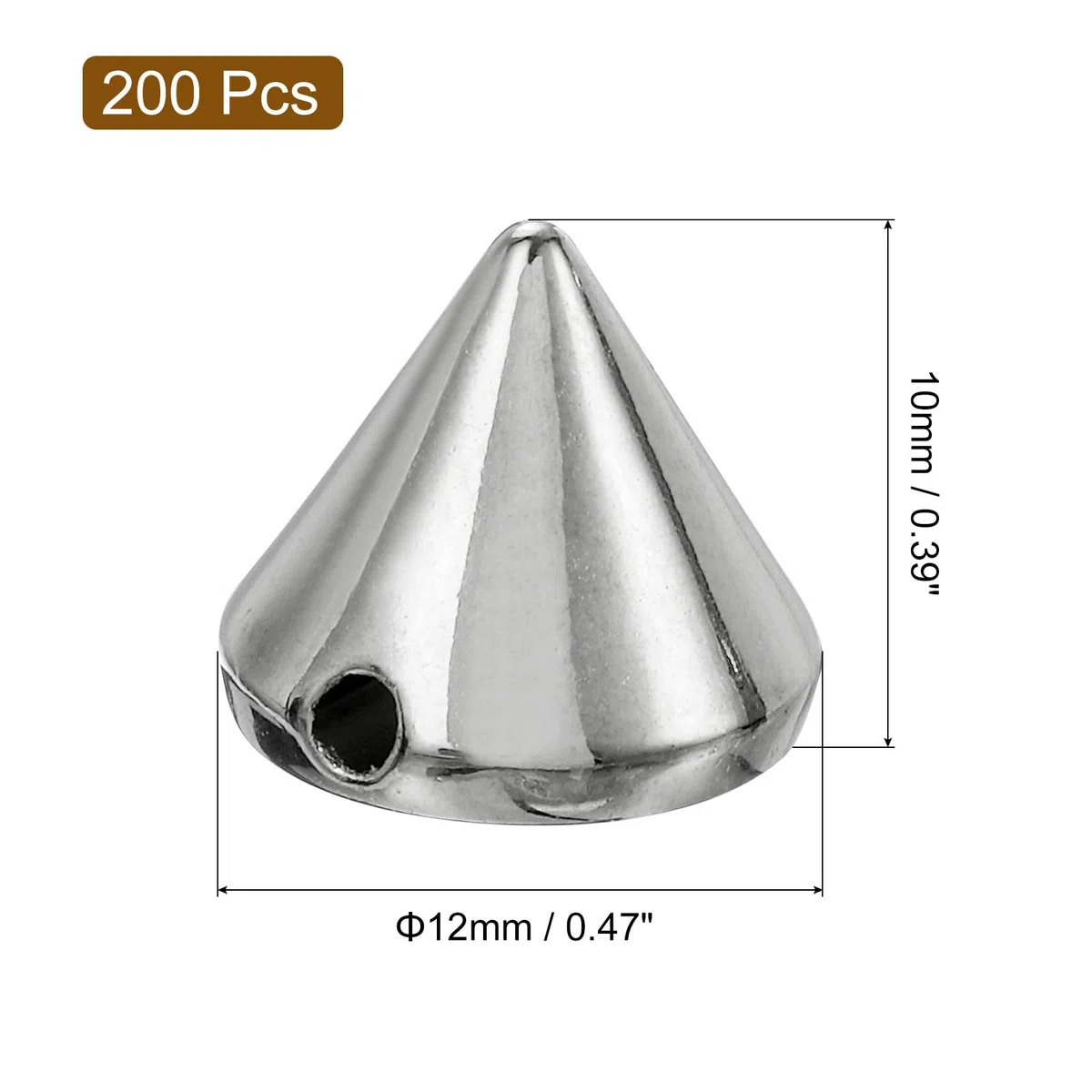 QUARKZMAN 200 Piezas Tachuelas de Cono de Acrílico 10x12mm con Parte Trasera Plana para Coser o Pegar Perlas de Cono Punk para Prendas de Vestir Zapatos Bolsos (Tono Plateado)