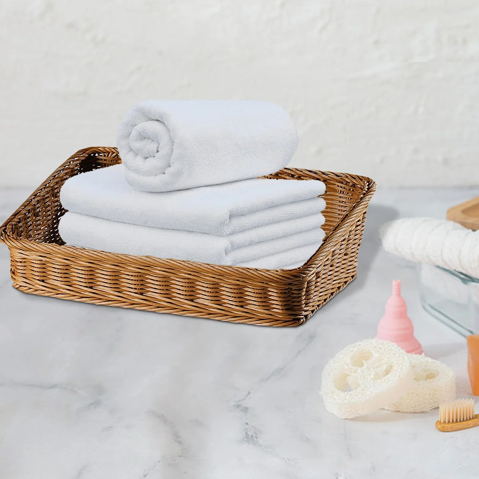 Generisch Cesta de almacenamiento de ratán, 40 x 30 x 12 cm, rectangular, multicolor, para guardar frutas y pan, cestas de baño, artículos de cocina y decoración