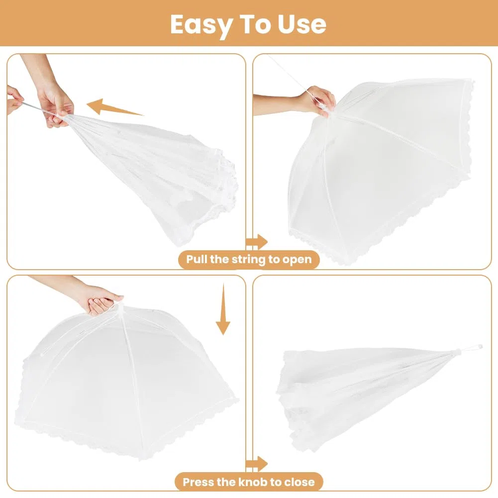 Vicloon 9 Piezas Cubierta Protectora Alimentos Fresca, 64 x 32 cm Campanas Plegables para Comida, Protección contra Moscas, Blanco, Mosquitera Comida para Cocina, Frutas, Barbacoa, Picnic