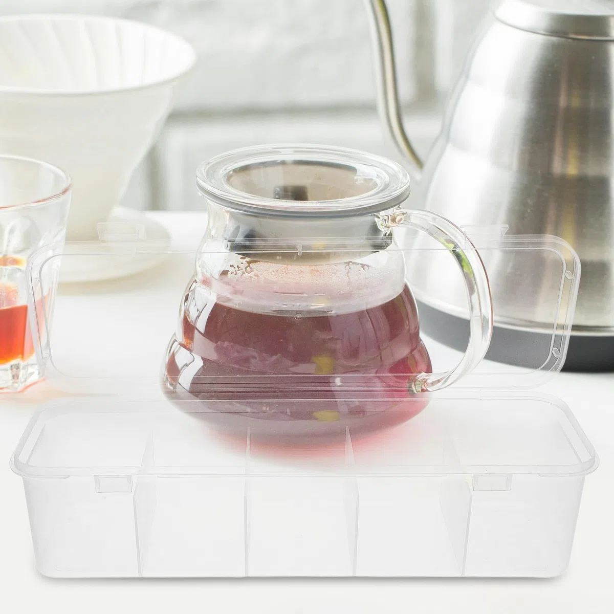 Caja Organizadora para Bolsitas de Té y Azúcar Tapa Resistente a Golpes Compartimentos Múltiples Organizador de Almacenamiento para Cocina y Cafetería Estuche Práctico para
