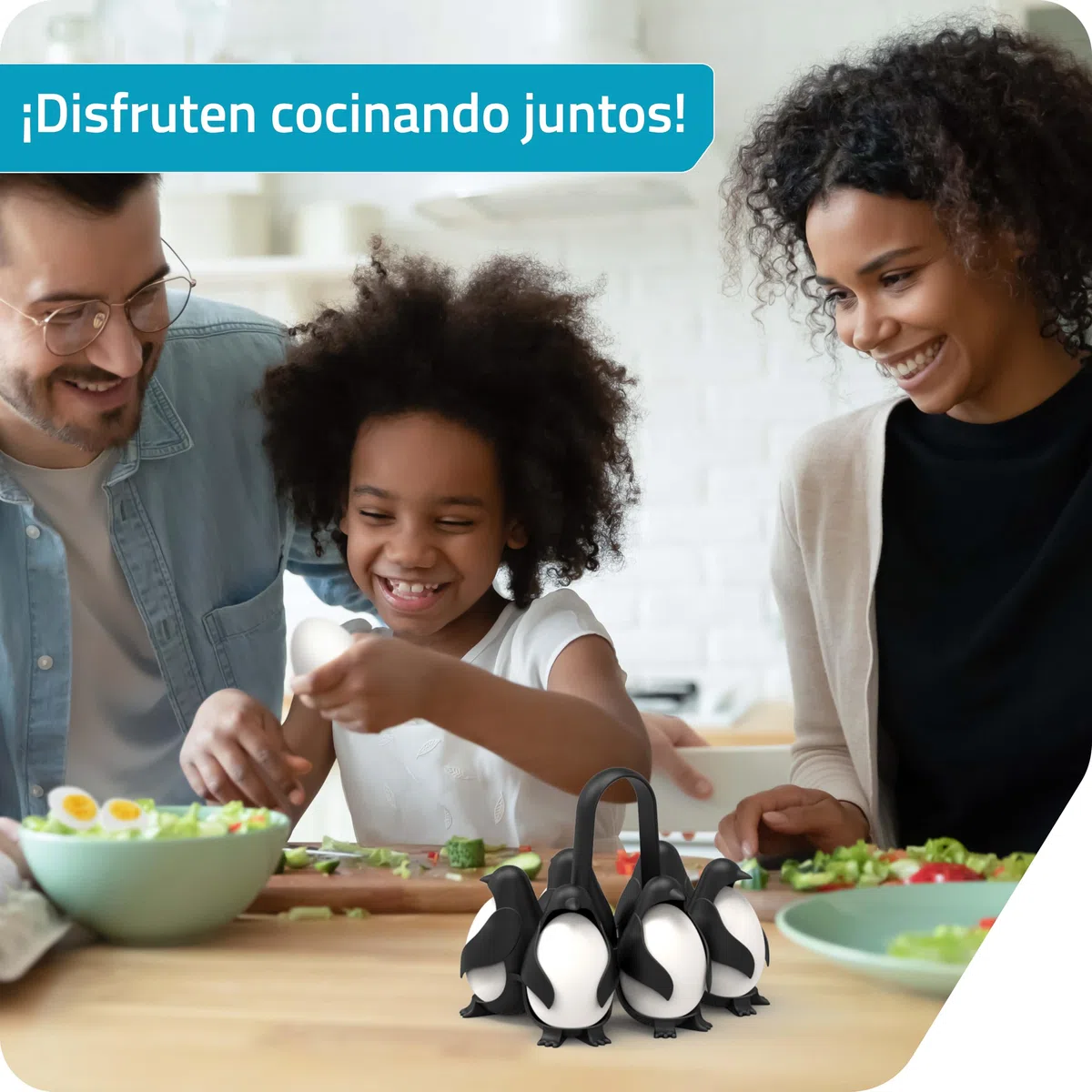 PELEG DESIGN Egguins – Cocedor y Porta Huevos en Forma de Pingüino, Almacena y Cocina 6 Huevos Frescos o Cocidos – Organizador Compacto para Nevera (Egguins)